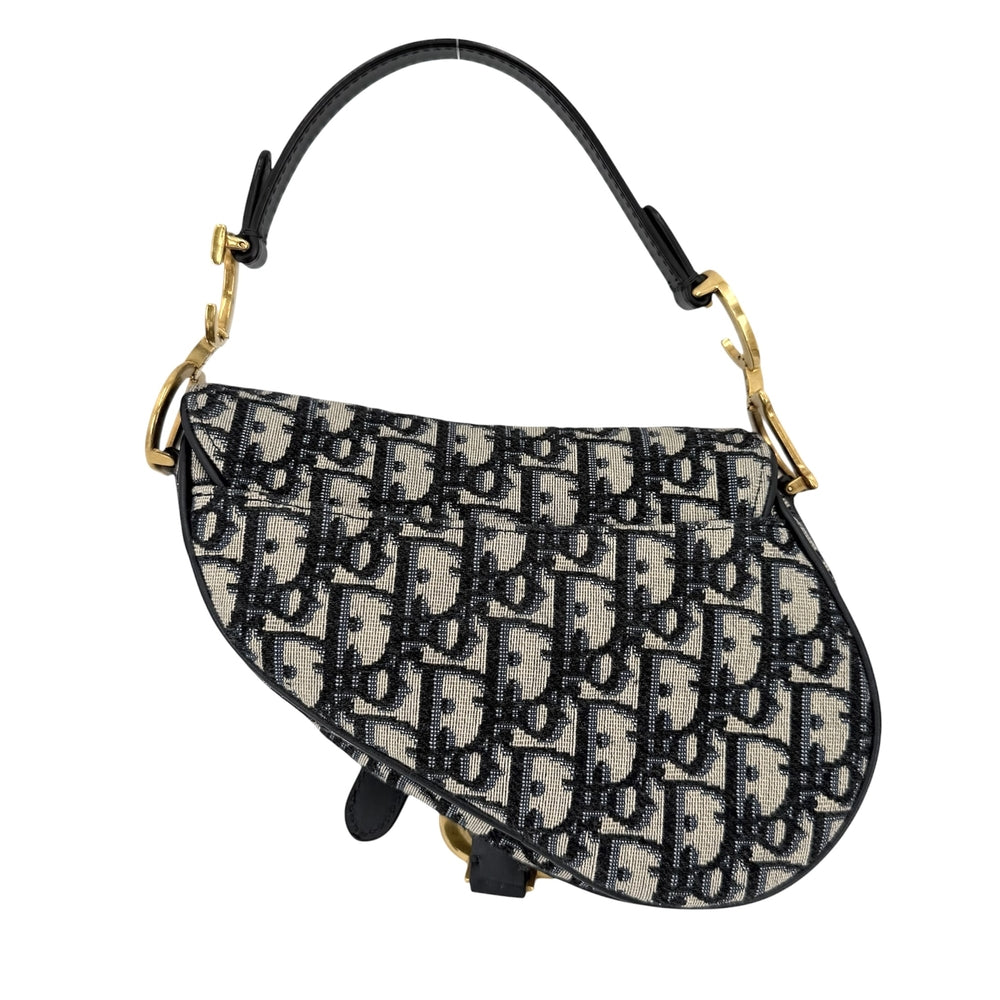 Dior ディオール 2WAY オブリーク サドルバッグ ショルダーバッグ ハンドバッグ キャンバス ベージュ ネイビー 紺 ゴールド金具 レディース【中古品】