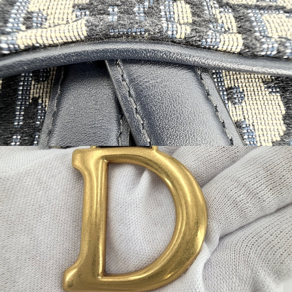 Dior ディオール 2WAY オブリーク サドルバッグ ショルダーバッグ ハンドバッグ キャンバス ベージュ ネイビー 紺 ゴールド金具 レディース【中古品】