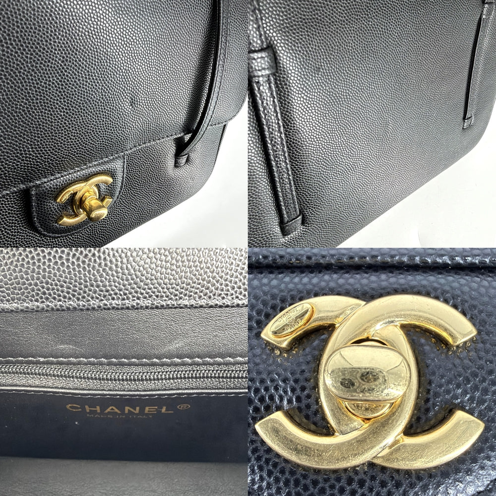 CHANEL シャネル ショルダーバッグ スモールフラップバッグ ココマーク キャビアスキン レザー ブラック 黒 ゴールド金具 レディース【中古品】