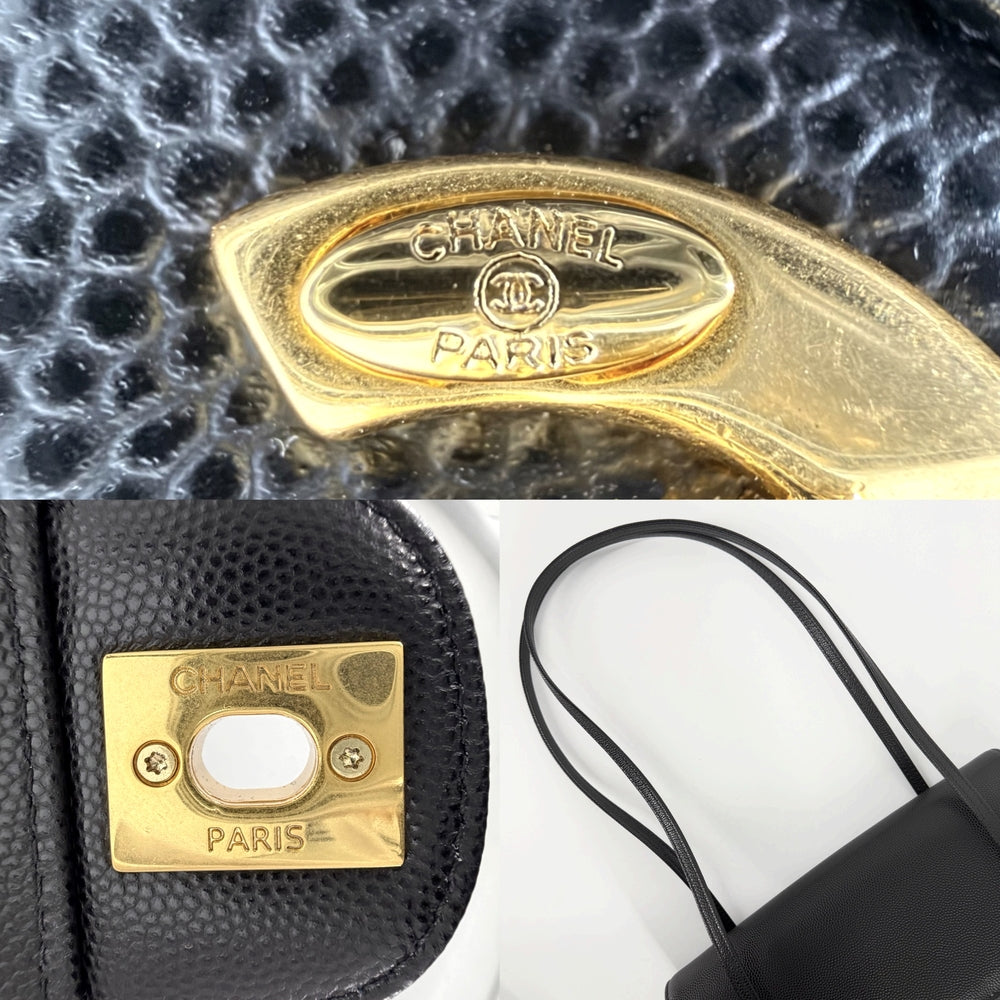 CHANEL シャネル ショルダーバッグ スモールフラップバッグ ココマーク キャビアスキン レザー ブラック 黒 ゴールド金具 レディース【中古品】