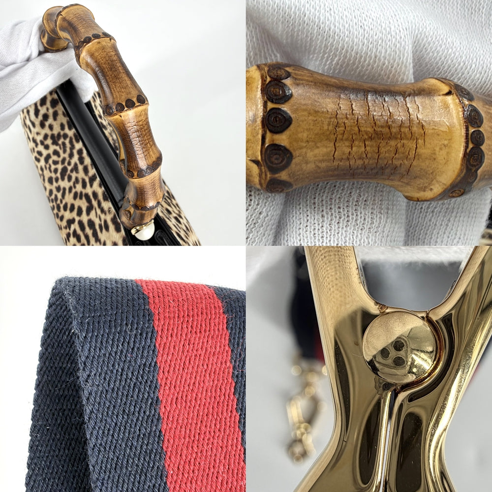 GUCCI グッチ 2WAY ニムフェア レオパード バンブー ハンドバッグ ショルダーバッグ 459076 ハラコ ブラウン 茶 ゴールド金具 レディース【中古品】