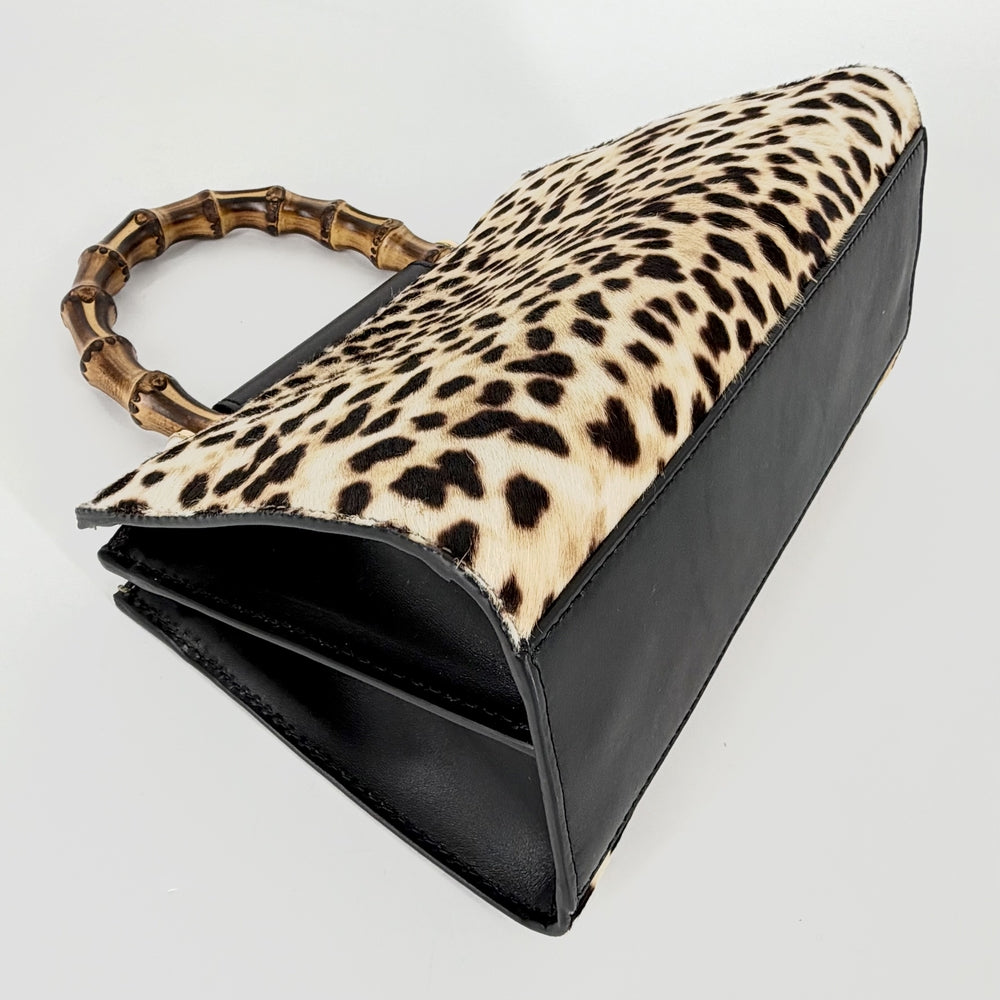 GUCCI グッチ 2WAY ニムフェア レオパード バンブー ハンドバッグ ショルダーバッグ 459076 ハラコ ブラウン 茶 ゴールド金具 レディース【中古品】
