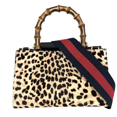 GUCCI グッチ 2WAY ニムフェア レオパード バンブー ハンドバッグ ショルダーバッグ 459076 ハラコ ブラウン 茶 ゴールド金具 レディース【中古品】