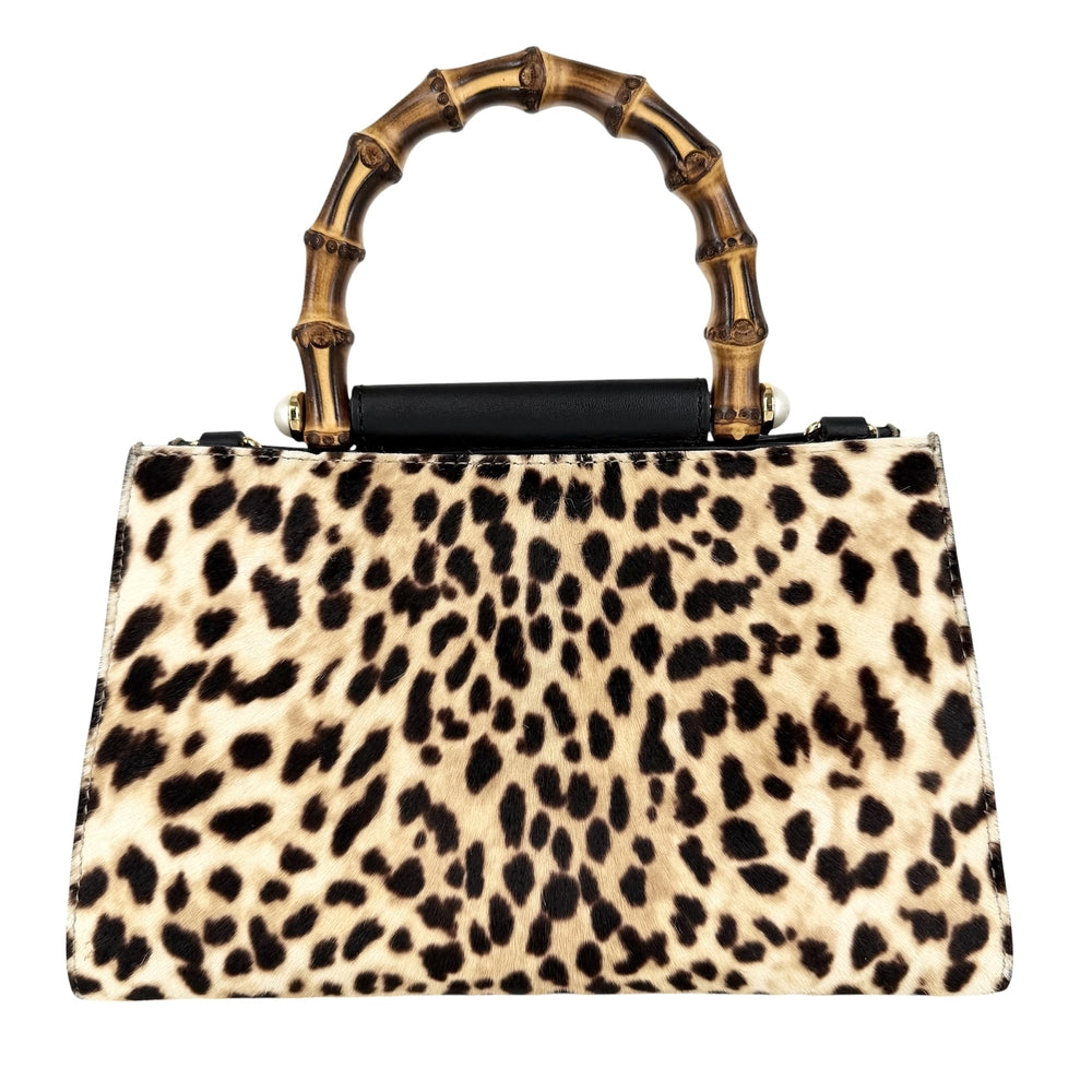 GUCCI グッチ 2WAY ニムフェア レオパード バンブー ハンドバッグ ショルダーバッグ 459076 ハラコ ブラウン 茶 ゴールド金具 レディース【中古品】