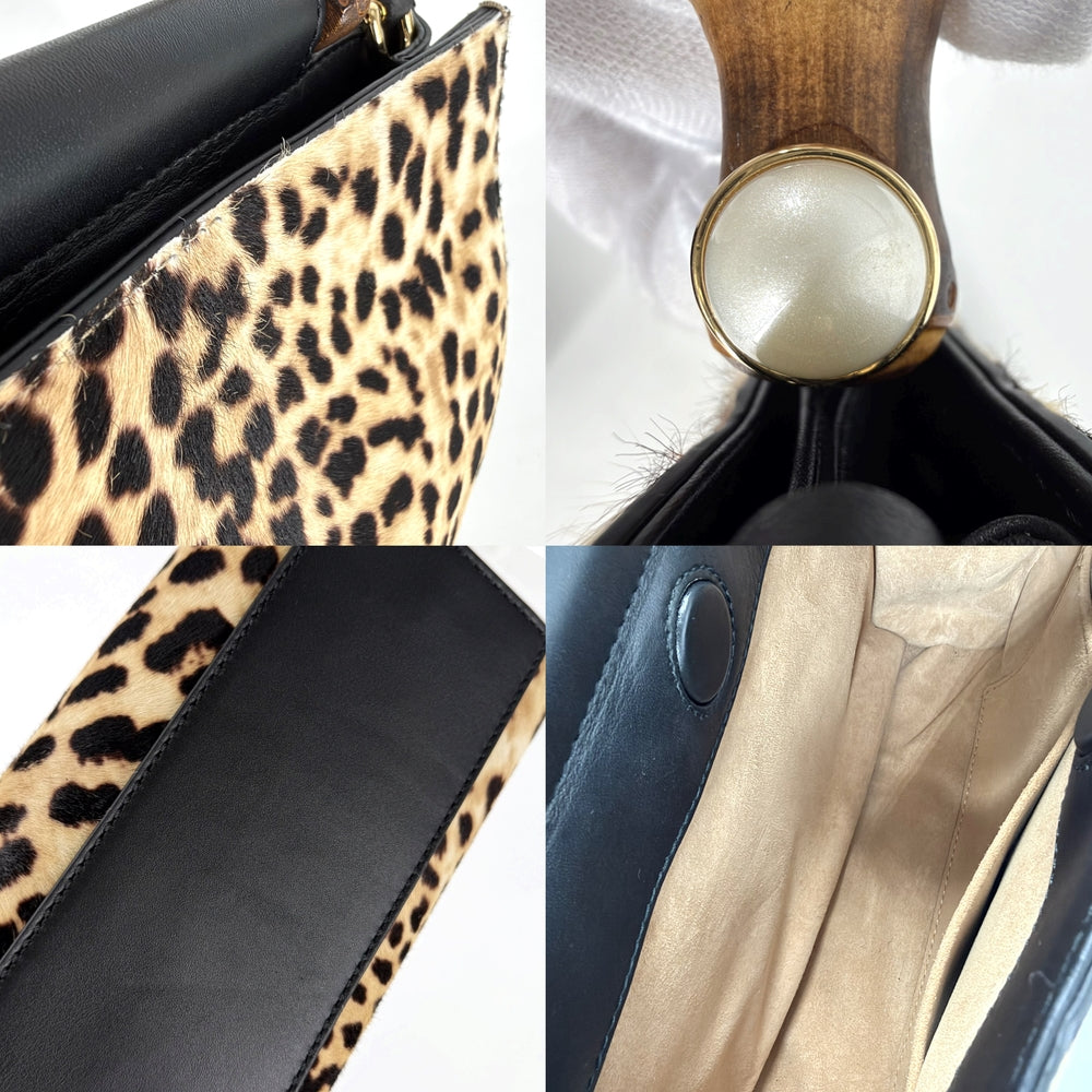 GUCCI グッチ 2WAY ニムフェア レオパード バンブー ハンドバッグ ショルダーバッグ 459076 ハラコ ブラウン 茶 ゴールド金具 レディース【中古品】