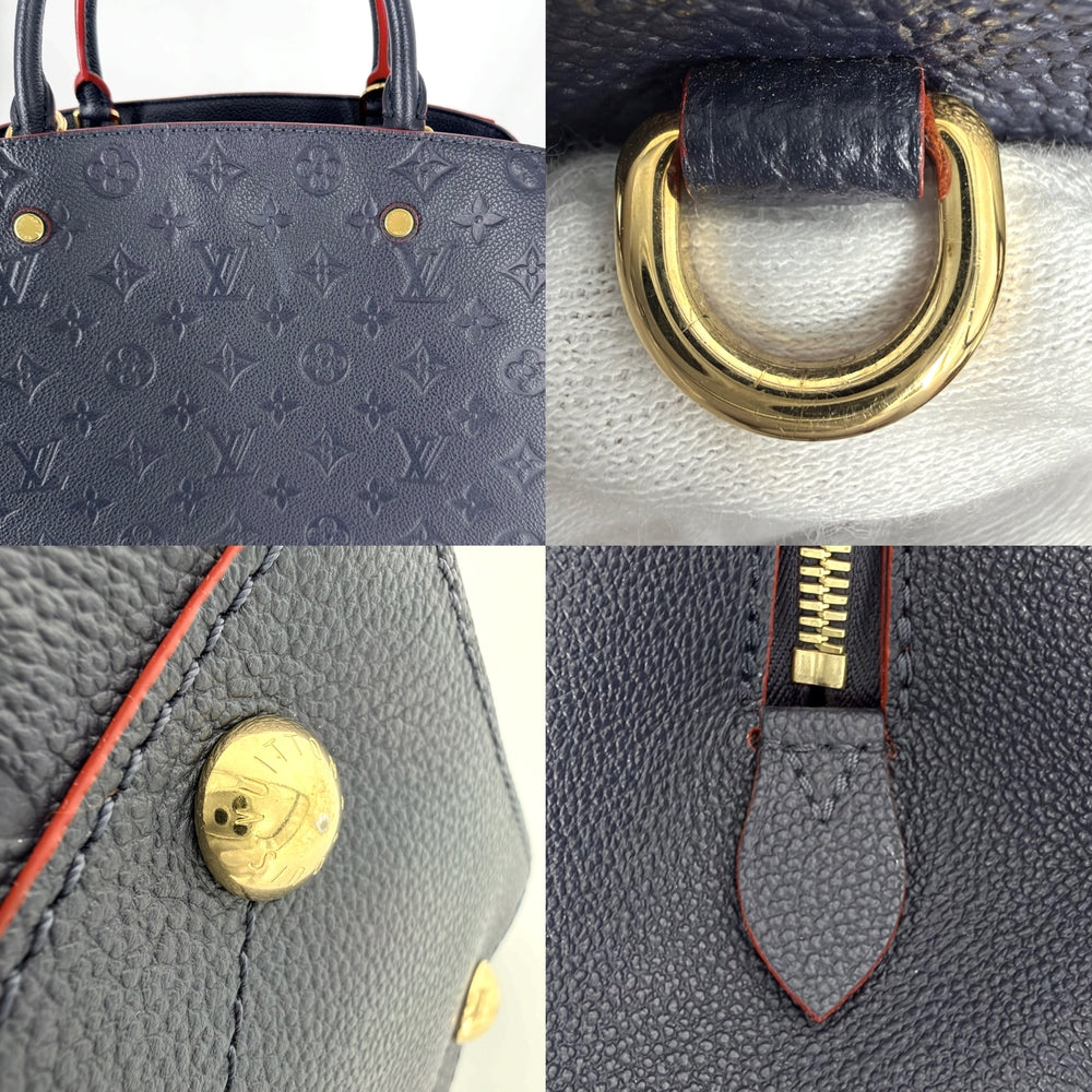 LOUIS VUITTON ルイヴィトン 2WAY モノグラムアンプラント モンテーニュMM ショルダーバッグ ハンドバッグ M42746 レザー ネイビー 紺 ゴールド金具 レディース【中古品】
