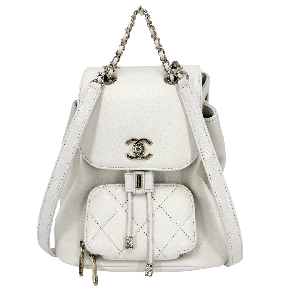 CHANEL シャネル リュック マトラッセ チェーンリュック バックパック キャビアスキン ホワイト 白 ゴールド金具 レディース【中古品】
