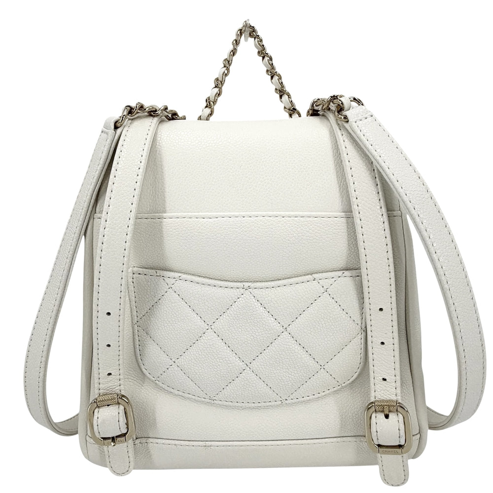 CHANEL シャネル リュック マトラッセ チェーンリュック バックパック キャビアスキン ホワイト 白 ゴールド金具 レディース【中古品】