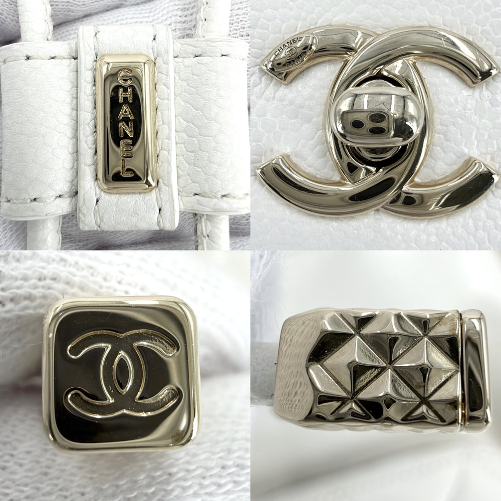 CHANEL シャネル リュック マトラッセ チェーンリュック バックパック キャビアスキン ホワイト 白 ゴールド金具 レディース【中古品】