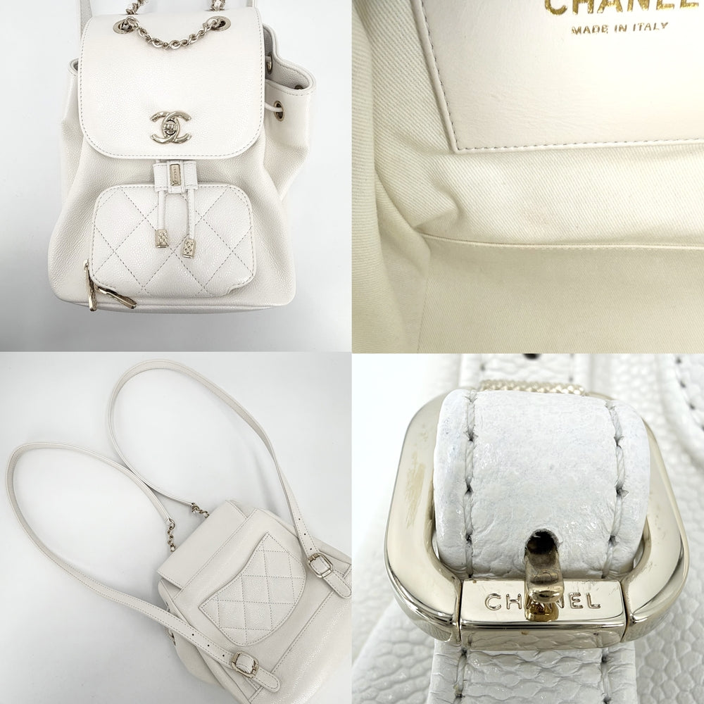 CHANEL シャネル リュック マトラッセ チェーンリュック バックパック キャビアスキン ホワイト 白 ゴールド金具 レディース【中古品】