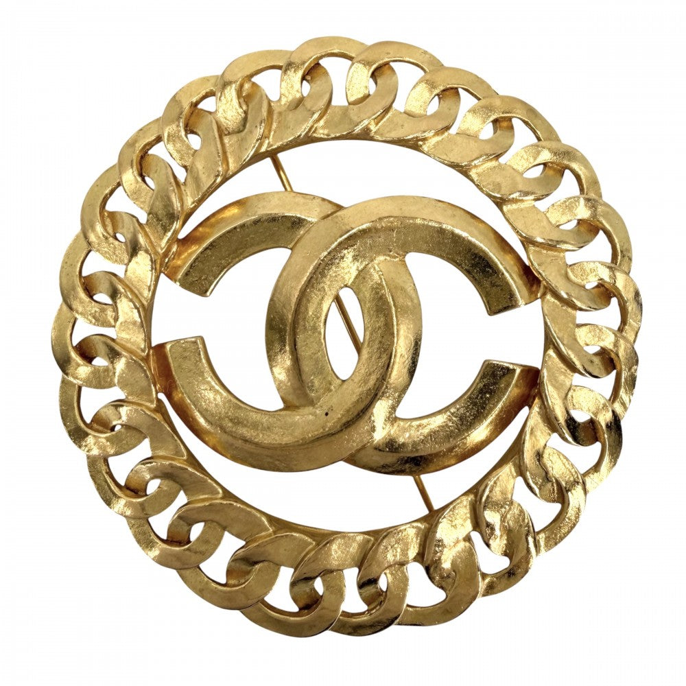 CHANEL シャネル ブローチ ココマーク アクセサリー ヴィンテージ ラウンド GP 96P ゴールド レディース 約21.7g 1996年【中古品】