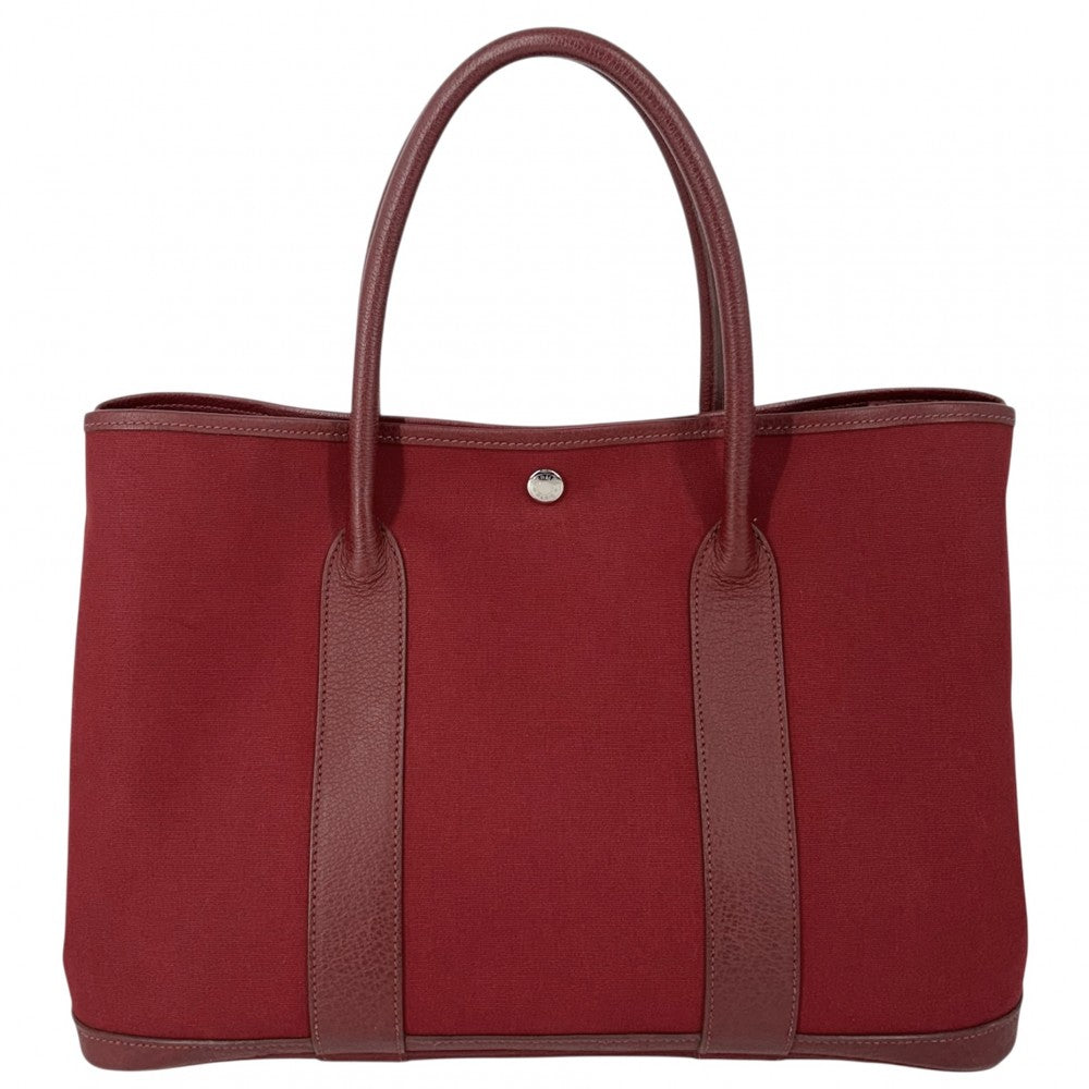 【開店SALE】 HERMES エルメス ハンドバッグ ガーデンパーティPM トートバッグ 鞄 かばん □J刻印 キャンバス レザー ボルドー ピンクパープル シルバー金具 レディース 2006年【中古品】