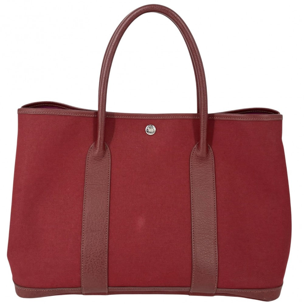 【開店SALE】 HERMES エルメス ハンドバッグ ガーデンパーティPM トートバッグ 鞄 かばん □J刻印 キャンバス レザー ボルドー ピンクパープル シルバー金具 レディース 2006年【中古品】