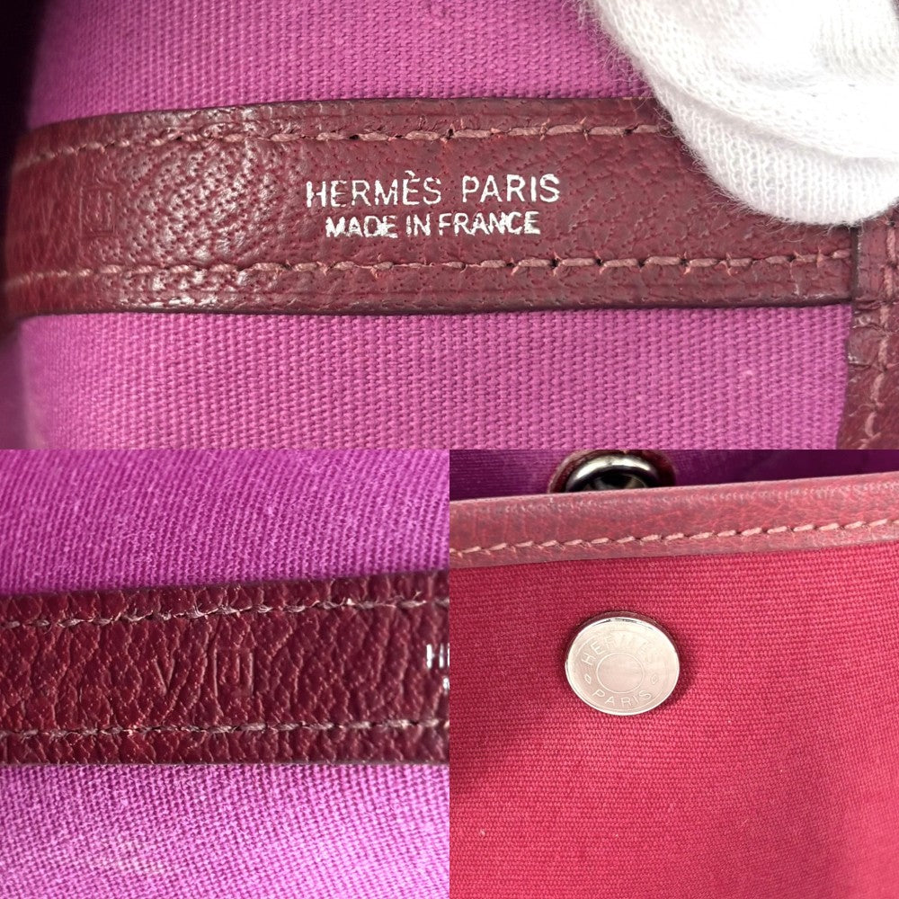 【開店SALE】 HERMES エルメス ハンドバッグ ガーデンパーティPM トートバッグ 鞄 かばん □J刻印 キャンバス レザー ボルドー ピンクパープル シルバー金具 レディース 2006年【中古品】