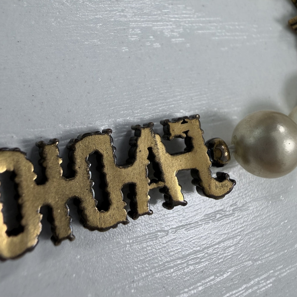 Dior ディオール ネックレス ロゴ アクセサリー メタル フェイクパール ゴールド レディース 約16.4g【中古品】