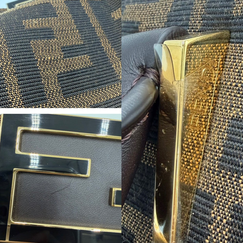FENDI フェンディ ハンドバッグ ズッカ 8BR674 キャンバス レザー ブラウン 茶 ゴールド金具 レディース【中古品】