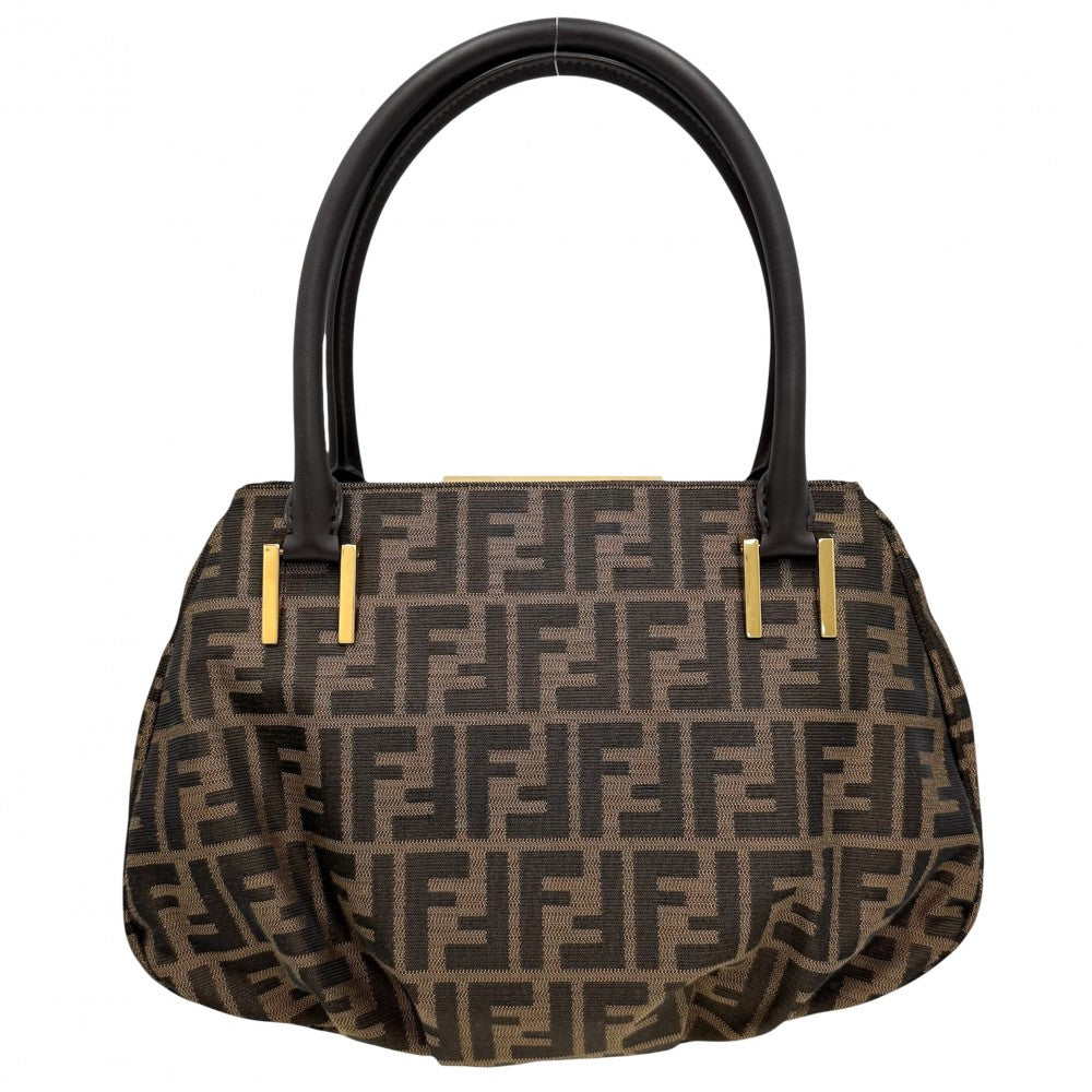 FENDI フェンディ ハンドバッグ ズッカ 8BR674 キャンバス レザー ブラウン 茶 ゴールド金具 レディース【中古品】