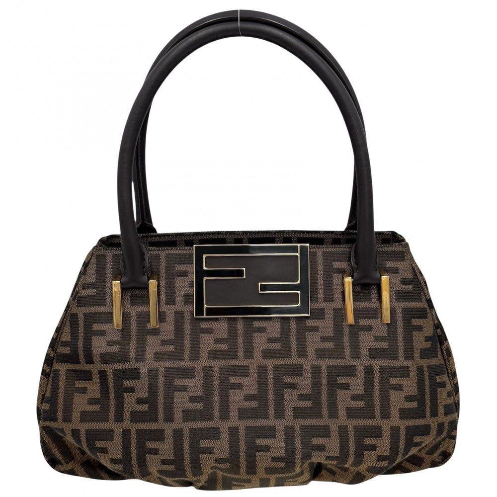 FENDI フェンディ ハンドバッグ ズッカ 8BR674 キャンバス レザー ブラウン 茶 ゴールド金具 レディース【中古品】