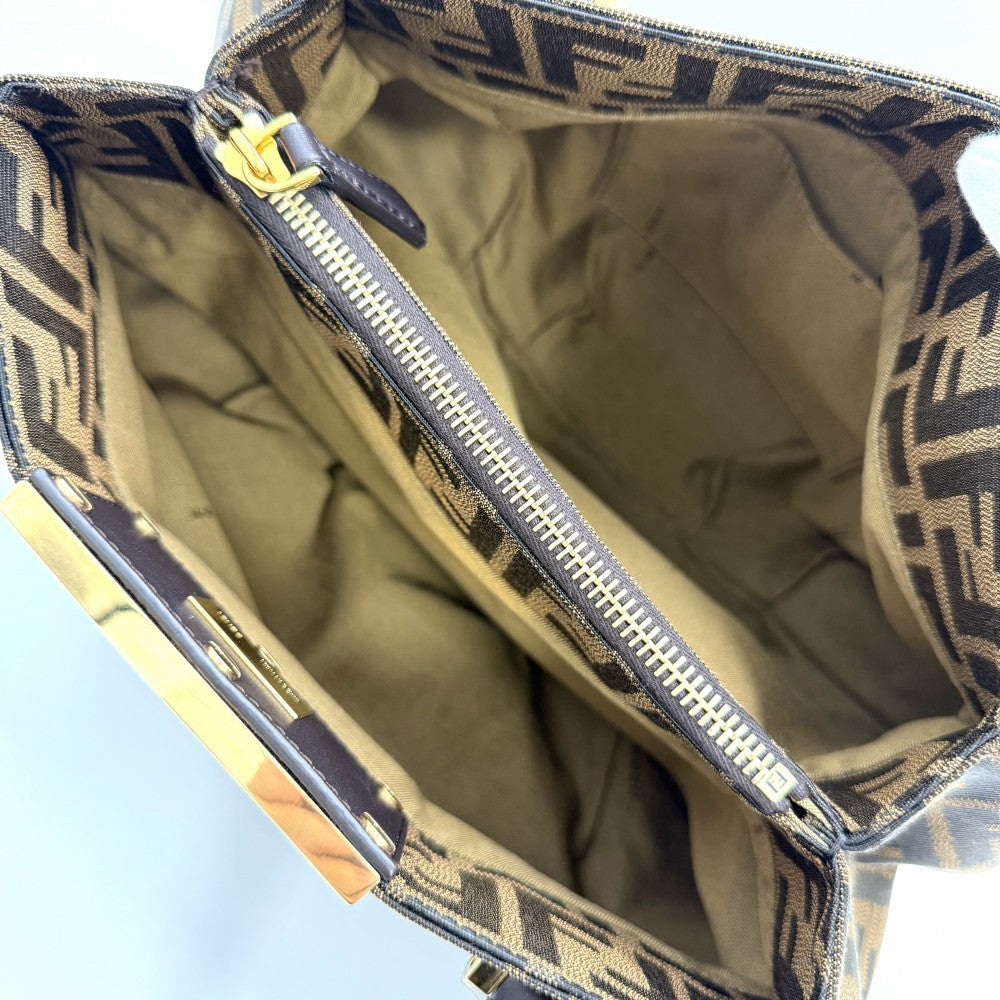 FENDI フェンディ ハンドバッグ ズッカ 8BR674 キャンバス レザー ブラウン 茶 ゴールド金具 レディース【中古品】