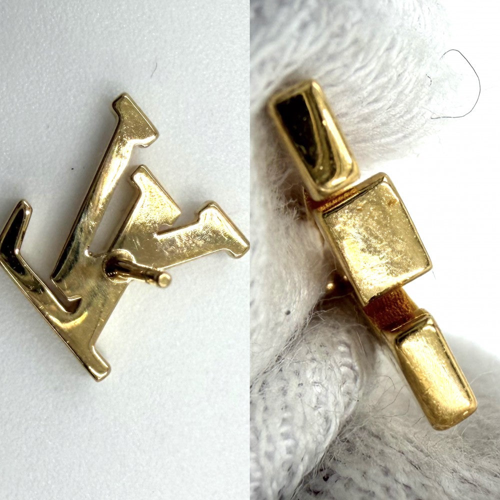 LOUIS VUITTON ルイヴィトン ピアス LV アイコニック アクセサリー 真鍮 エナメル M01136 ライトピンク ゴールド レディース 約3.2g【中古品】