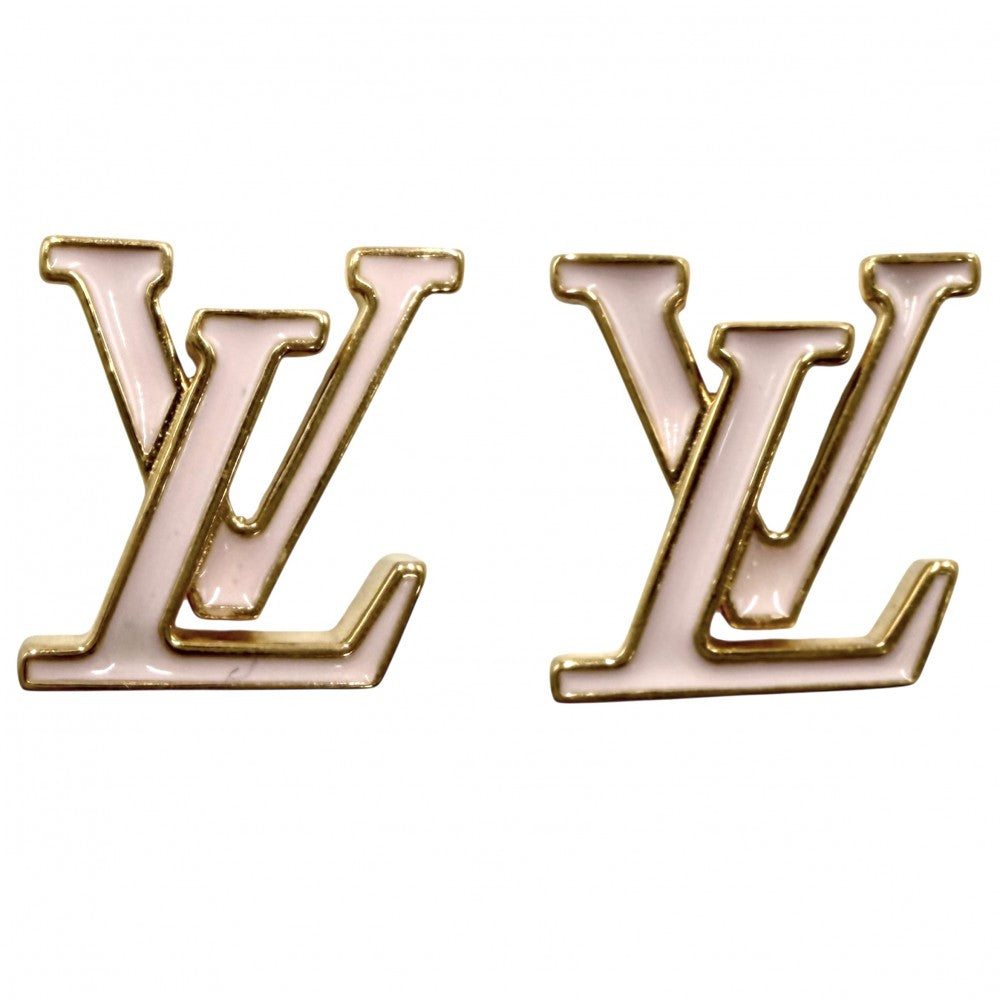 LOUIS VUITTON ルイヴィトン ピアス LV アイコニック アクセサリー 真鍮 エナメル M01136 ライトピンク ゴールド レディース 約3.2g【中古品】