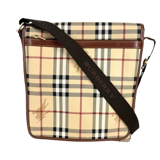 BURBERRY バーバリー ショルダーバッグ ノバチェック PVCコーティングキャンバス レザー ベージュ ゴールド金具 ユニセックス【中古品】