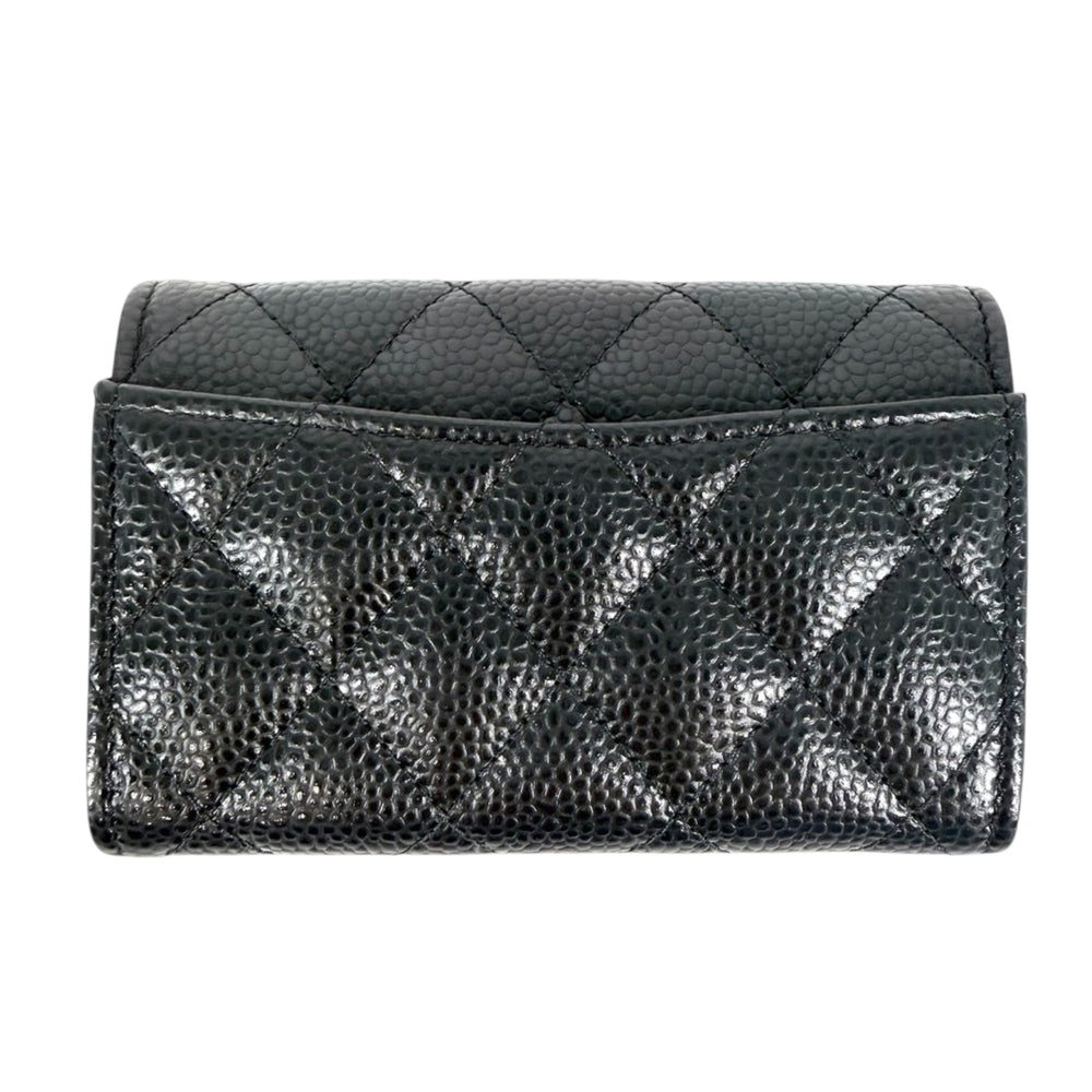 CHANEL シャネル コインケース マトラッセ クラシック フラップ カード ケース ミニ財布 キャビアスキン ブラック 黒 ゴールド金具 レディース【中古品】