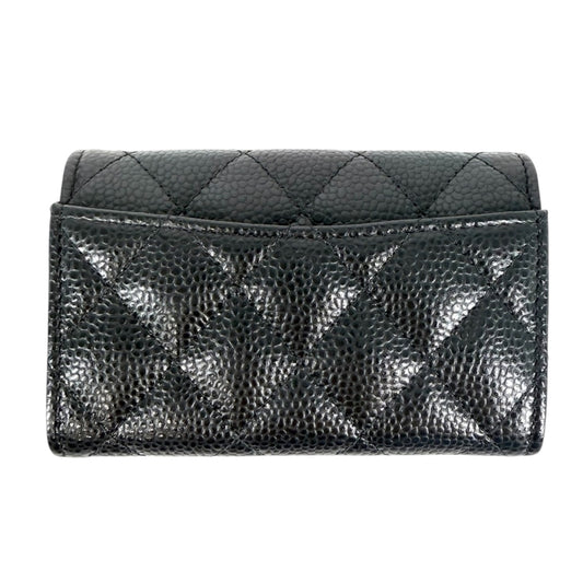 CHANEL シャネル コインケース マトラッセ クラシック フラップ カード ケース ミニ財布 キャビアスキン ブラック 黒 ゴールド金具 レディース【中古品】